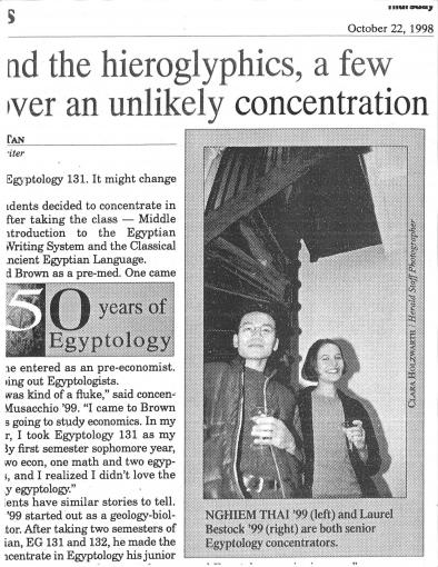 Photograph of newspaper article featuring Professor Laurel Bestock
